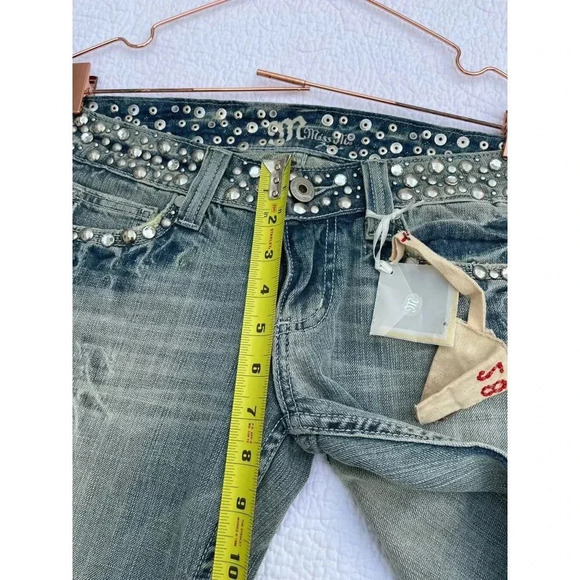 Miss Me Womens Rhinestone Mid Rise Boot Cut Denim Jeans Light Blue Sz 28 - Picture 7 of 16